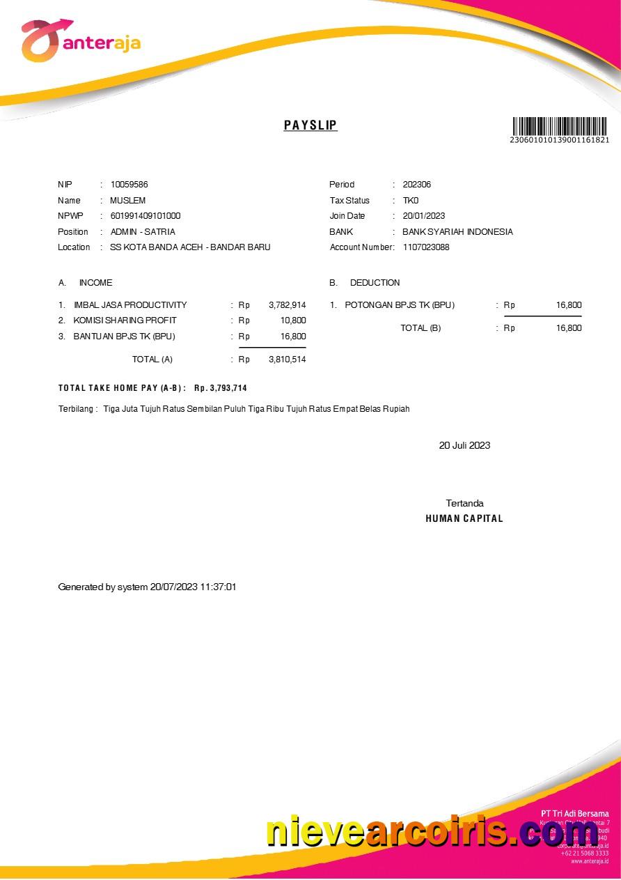 Anteraja tech services payslip